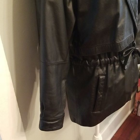 Wilsons Leather Black Shawl Collar Drawstring Waist V-Neck Leather Jacket Sz.XS - Picture 5 of 8